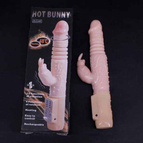 Dương vật giả Hot Bunny rung, thụt phát nhiệt pin sạc